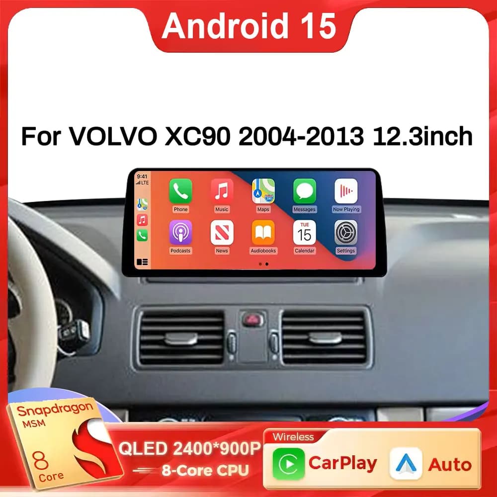 12.3 pollici Android 15 Wireless Carplay Auto Car Sistema Multimediale radio Schermo Per VOLVO XC90 2004 2005 2006-2013 GPS Navi WIFI