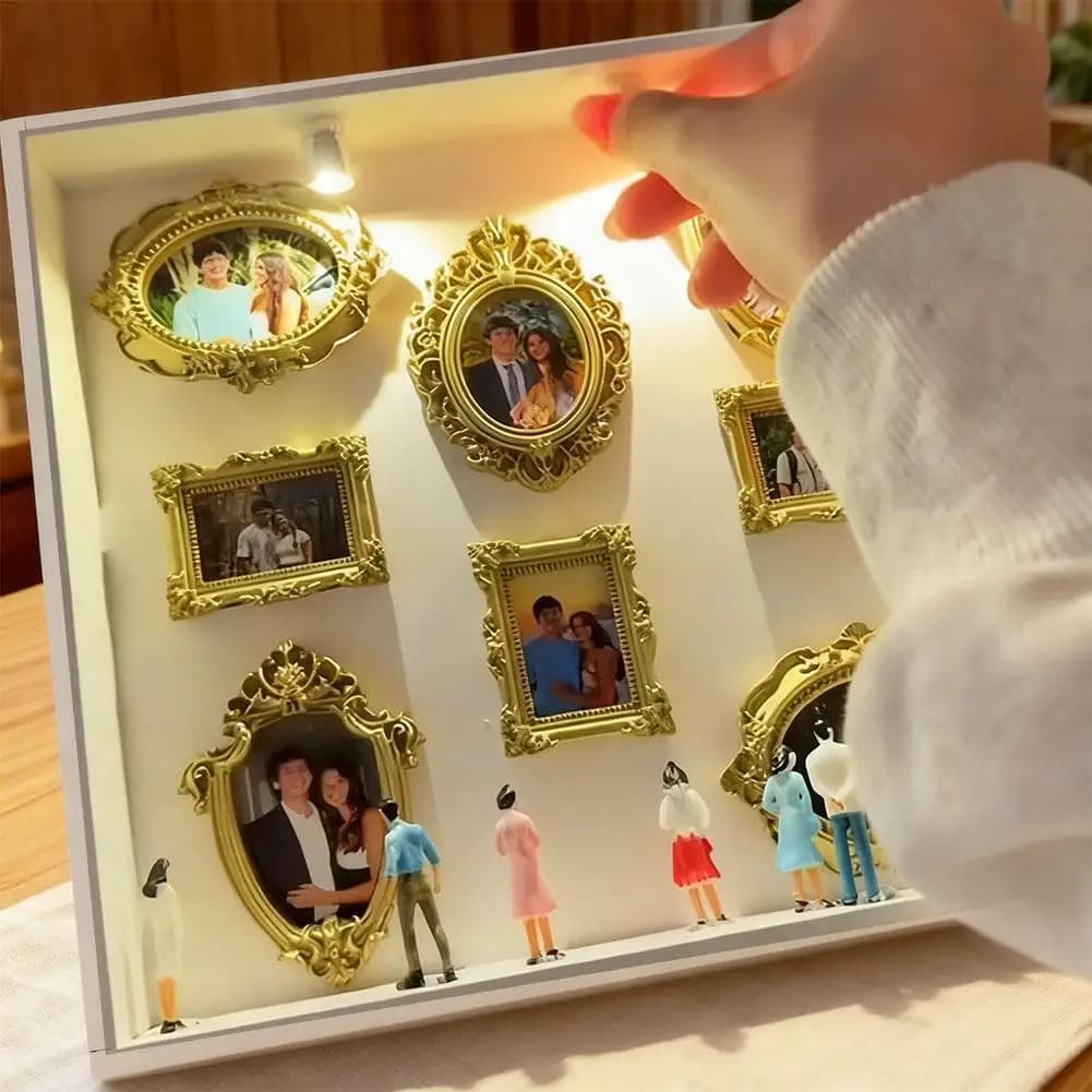 1 pc Mini Museum Photo Album Mini Museum Silhouette Box Elegant creative memory display kit with miniature statue and golden frame