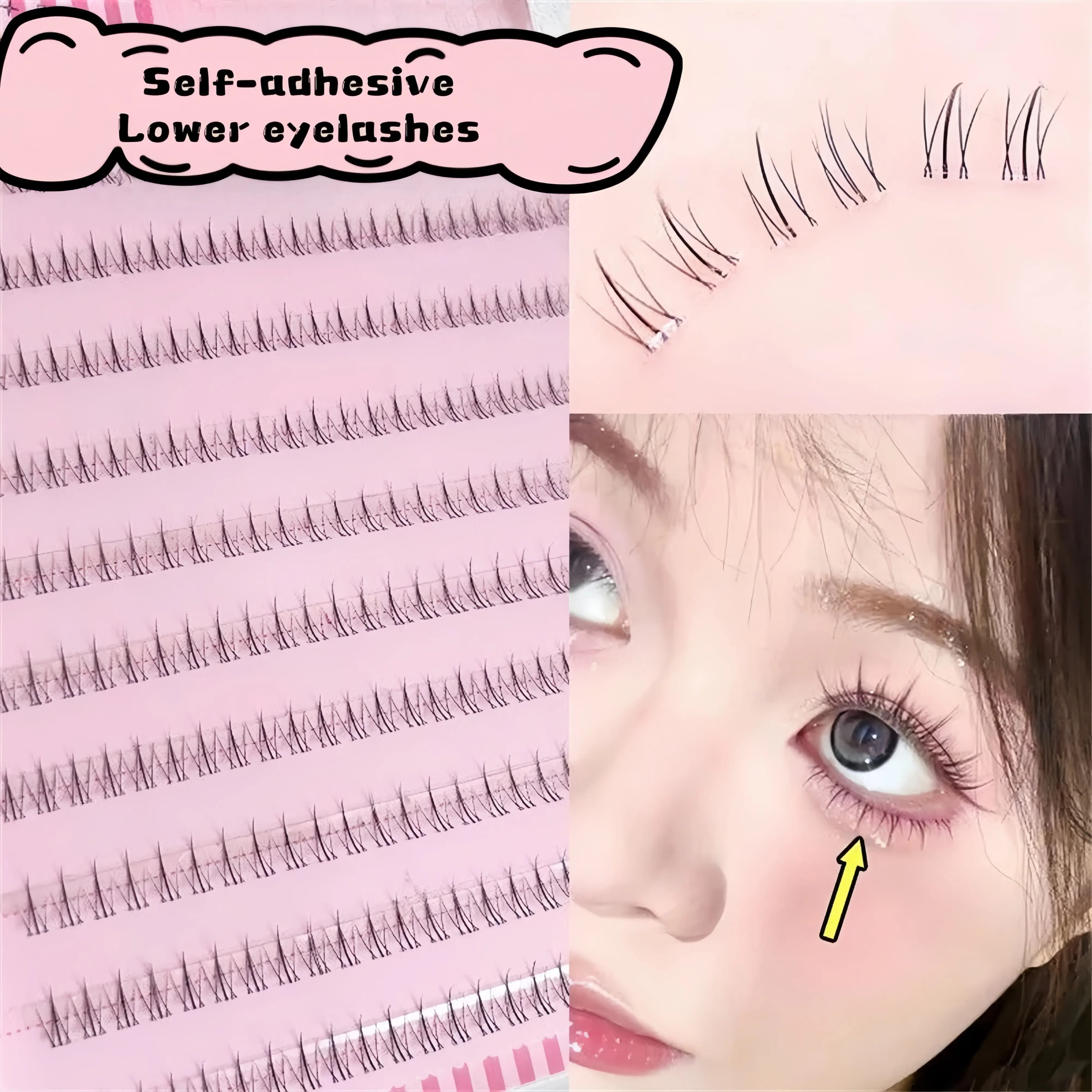 120 pieces of self-adhesive Small Flame Lower Eyelashes and 80 pieces of Fairy lower eyelashes without glue, with a length of 5 mm.