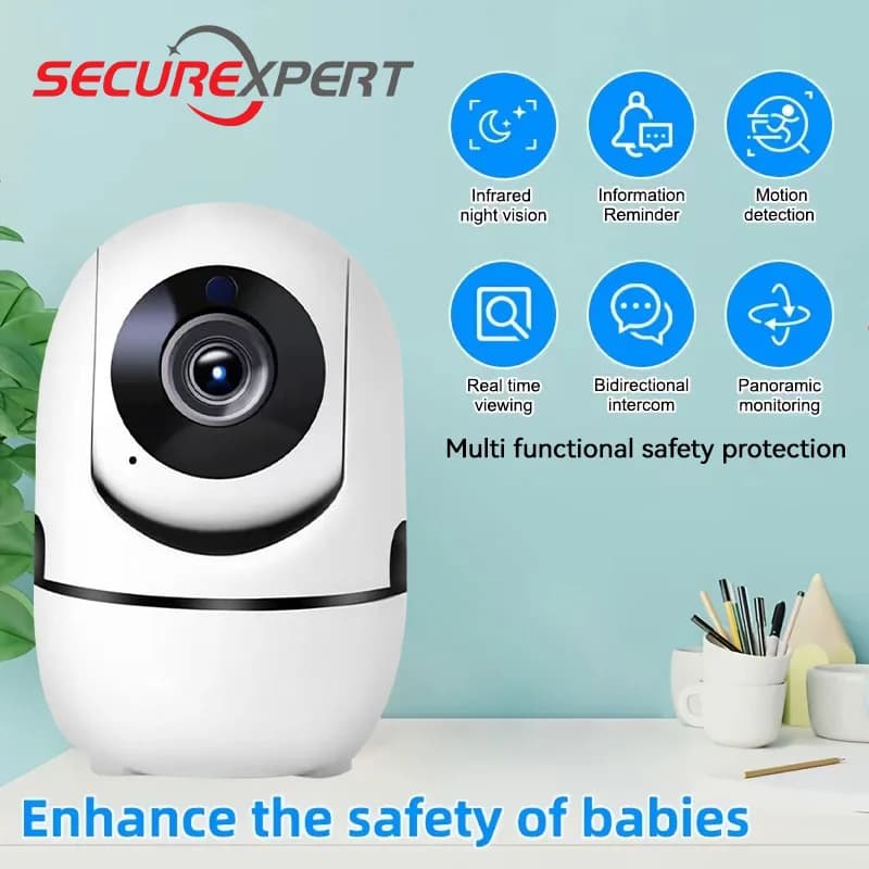 Telecamera di Sicurezza PTZ Smart 2K PEGATAH 360 ° Monitor per Bambini con Rilevamento AI e Visione Notturna per la Sicurezza Domestica