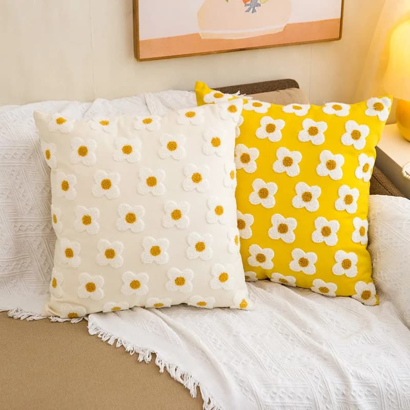 1pc Daisy Floral Embroidered Throw Pillow Cover Cushion Pillow Case For Sofa Living Room, Home Decor Without Insert