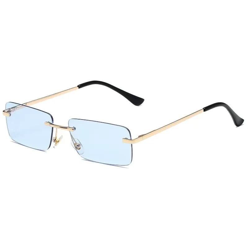 Unisex Rimless Small Square Sunglasses, Ocean Lens with Spring Hinge, UV400 Comfort Eyewear for Beach