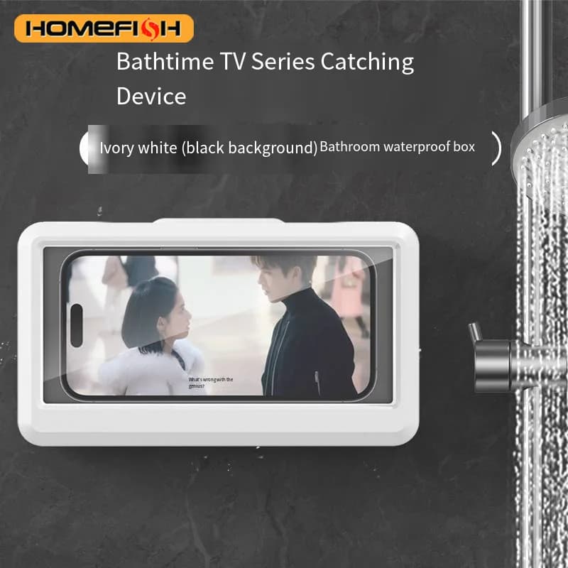 Waterproof and anti-fog housing for mobile phone, self-adhesive for shower, waterproof bathroom phone support with touch function