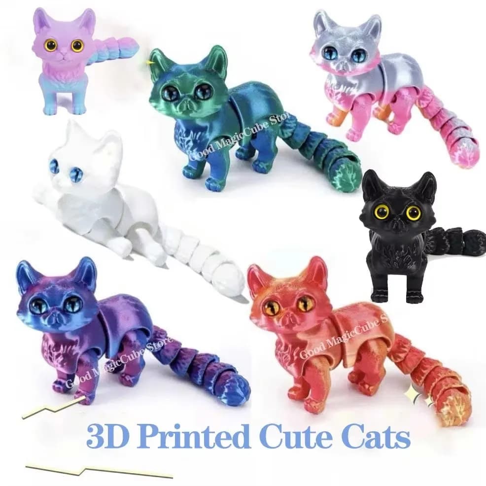 Gatti Carini Stampati in 3D con Articolazioni Mobili, Giocattoli Antistress, Ornamento da Scrivania, Giocattolo per Bambini e Adulti, Regalo