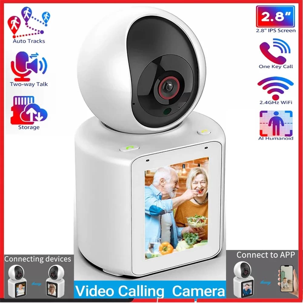 Telecamera WIFI PTZ da 2 MP Monitoraggio AI Videochiamata con sveglia vocale con schermo da 2,8 pollici Telecamera di sorveglianza CCTV di sicurezza per baby monitor da interno