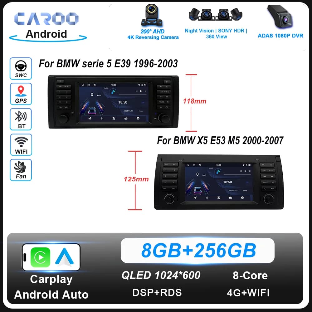 7 Inch Car Radio For BMW 5 Series E39 X5 E53 M5 1996 -2003 Auto Multimedia NO 2din DVD Autoradio Wireless CarPlay Android Auto