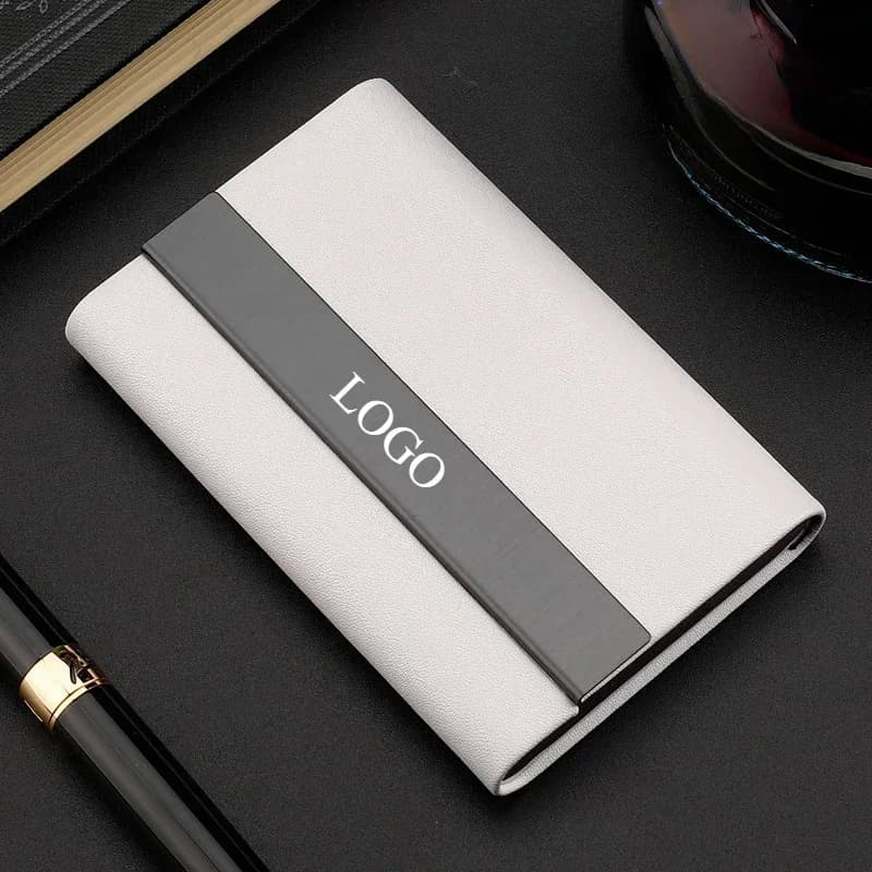 Custom Logo Superfiber PU Leather Business Metal Card Case Box Holder Personalize Laser Company Name Metal Cardcase Gifts