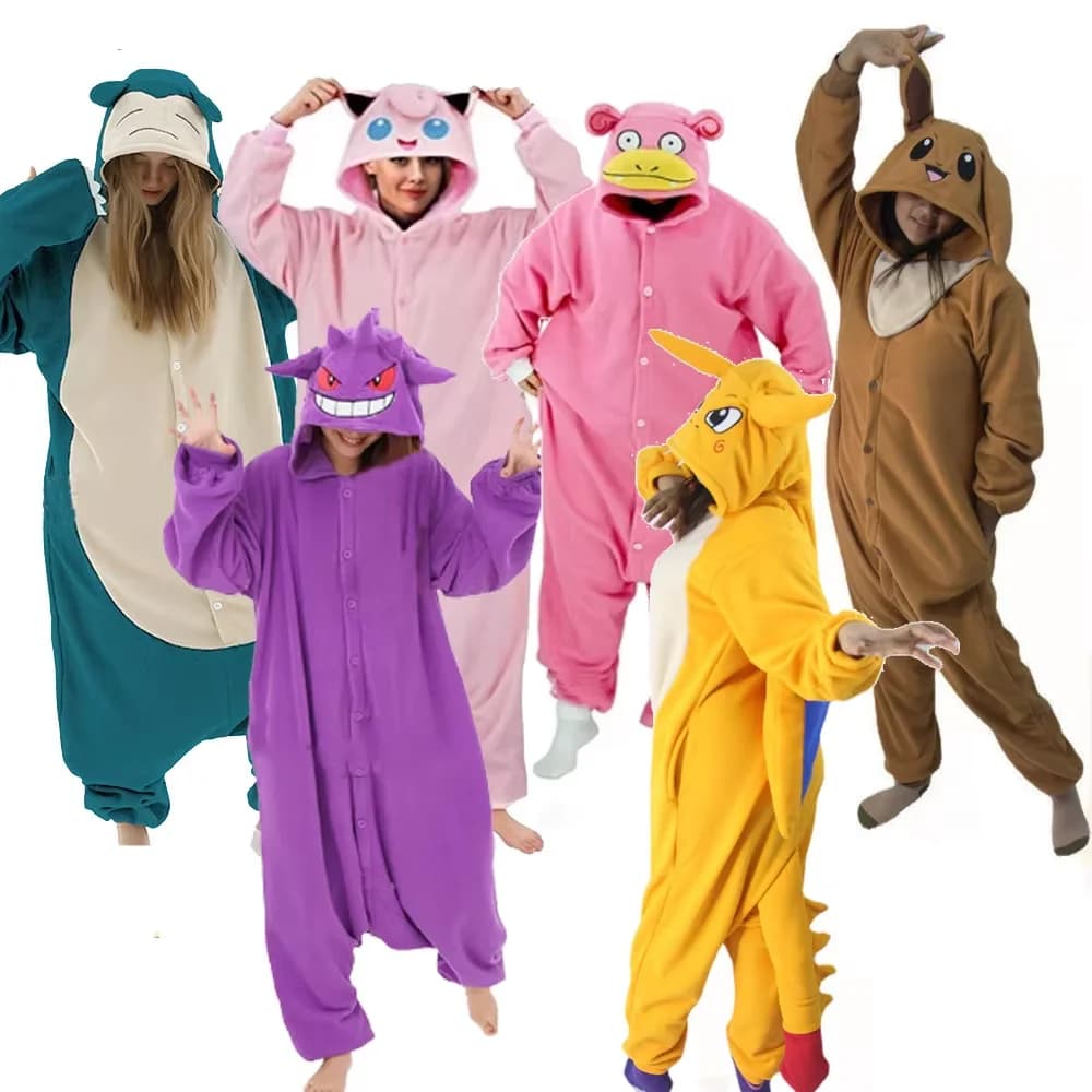 Costumi Kigurumi Bulbasaur Psyduck Gengar Snorlax Eevee Umbreon, Pigiama Cosplay Anime per Adulti, Halloween