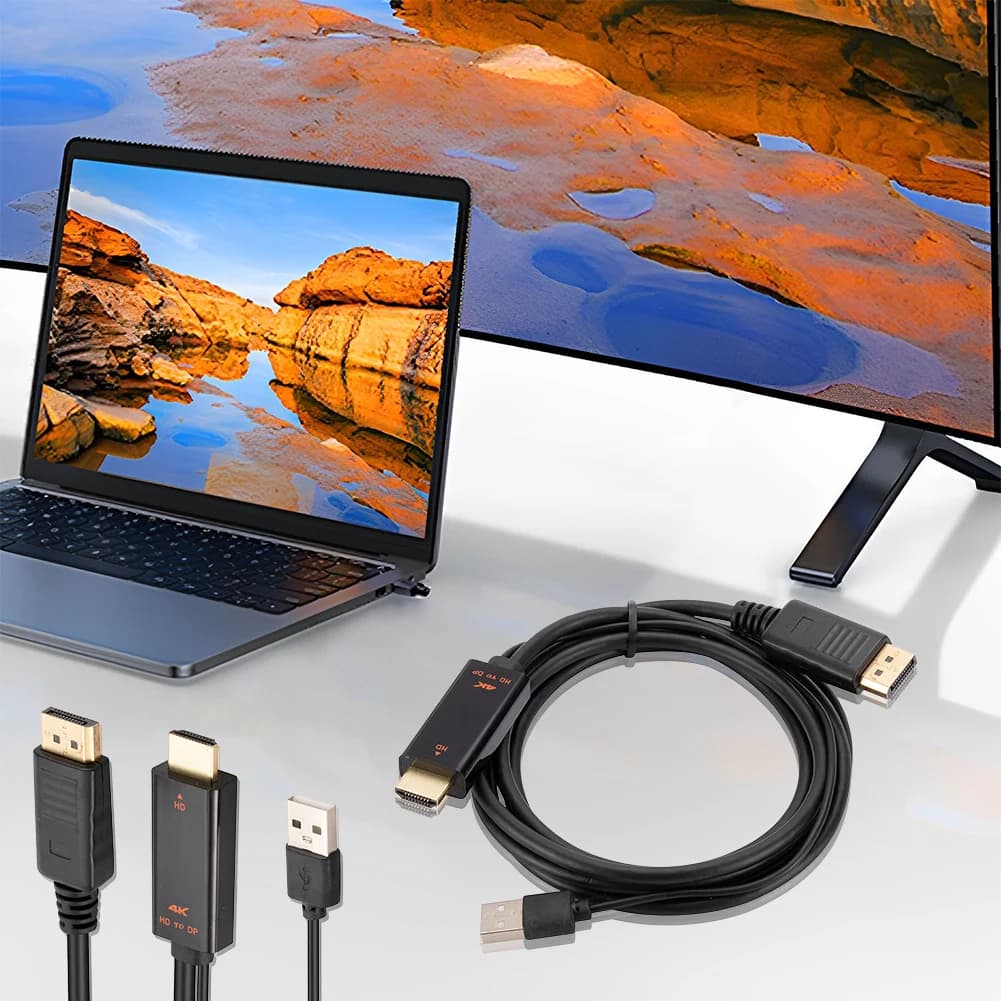 HDMI cable compatible with DisplayPort 1.8 m, powered via USB, HDMI cable compatible with DP 4K 60Hz for PC, laptop, PS5, Xbox