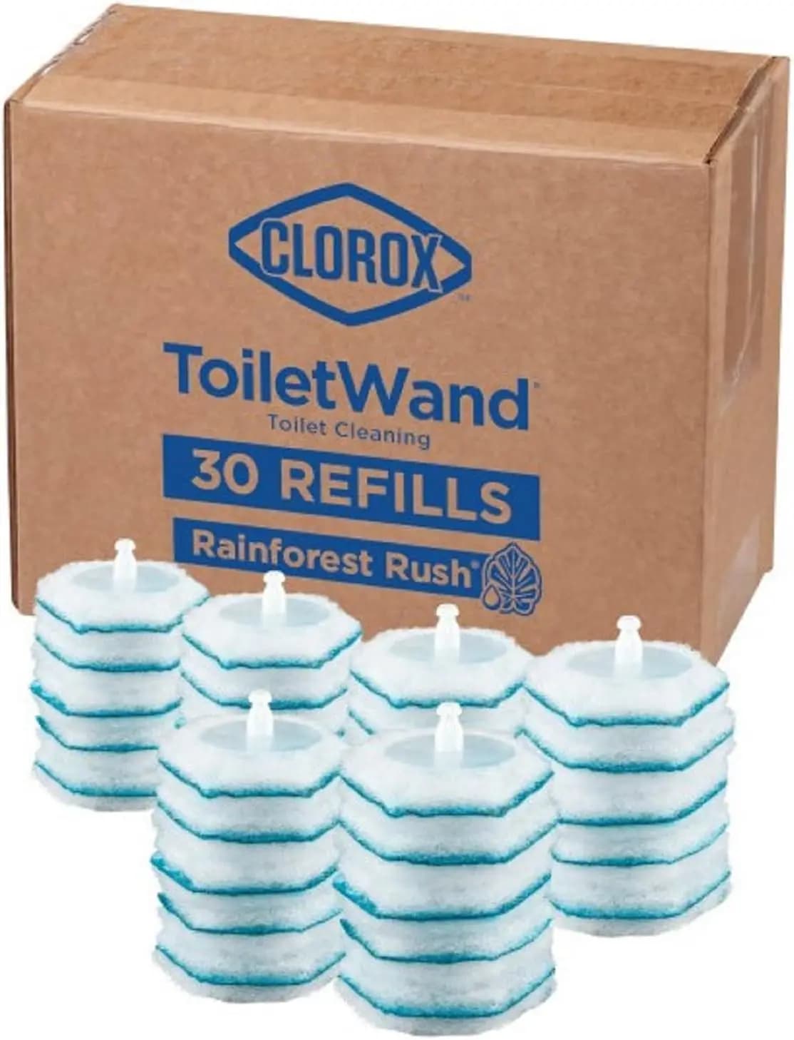 Ricariche per detergente WC, 30 pezzi, profumo Rainforest Rush, testine usa e getta per spazzolino WC per una facile pulizia