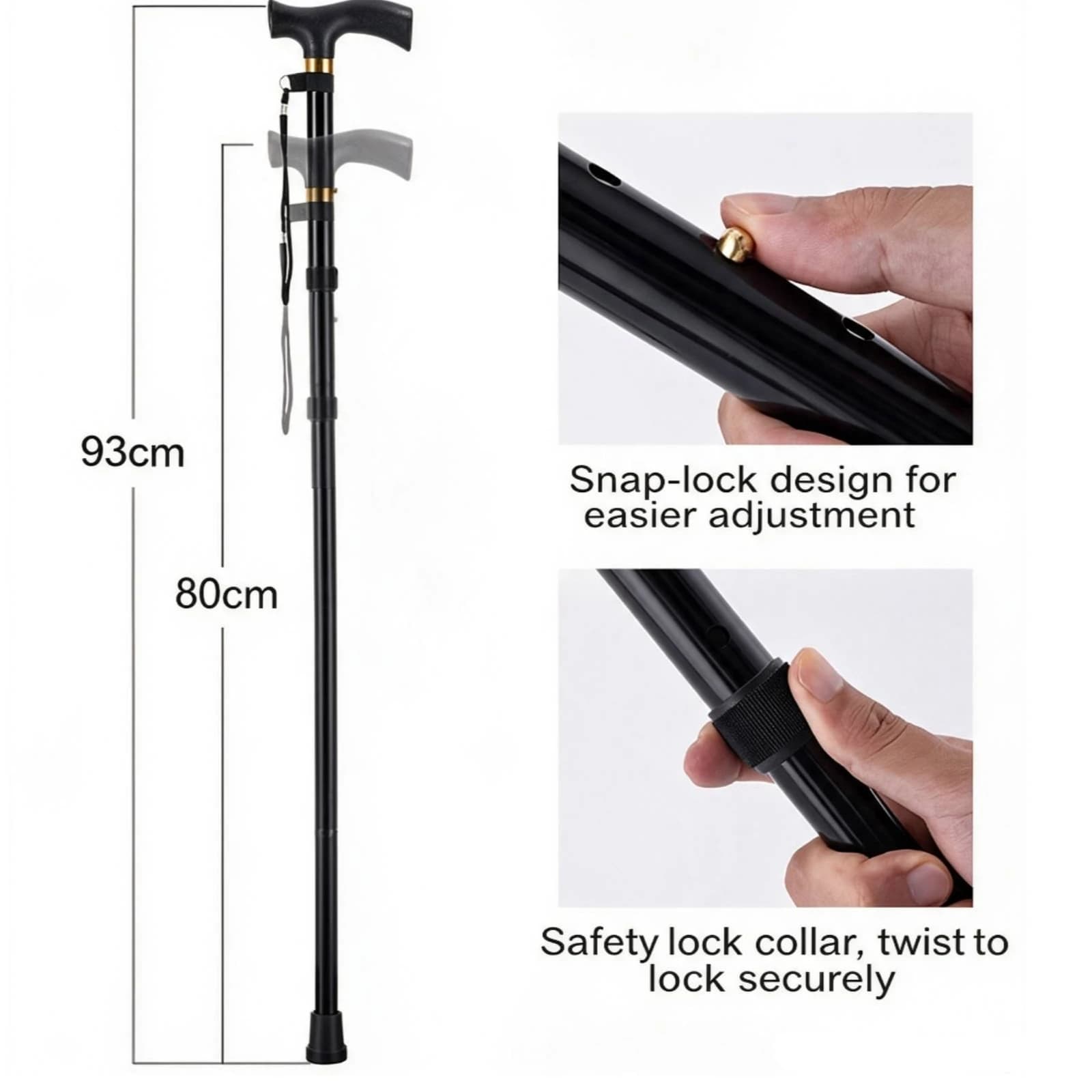 Folding Cane with T-Handle Anti-Slip Collapsible Walking Stick Folding Trekking Pole Sturdy Outdoor Gear Safe for Hikers, Travel