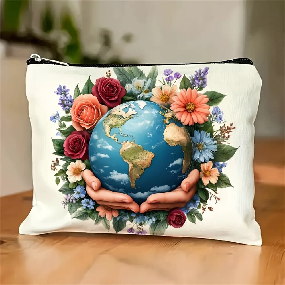 A terrestrial and floral makeup bag: a multifunctional zipper case, a jewelry store bag, a small bag with perfect travel zipper.