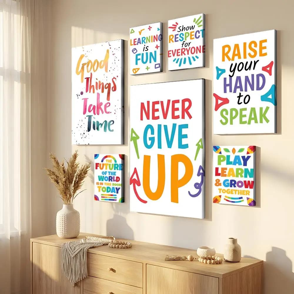 Wall Panel for School Room with Positive Messages, Painted on Modern Theme, HD Printing, Ecological Wall Decoration for Home