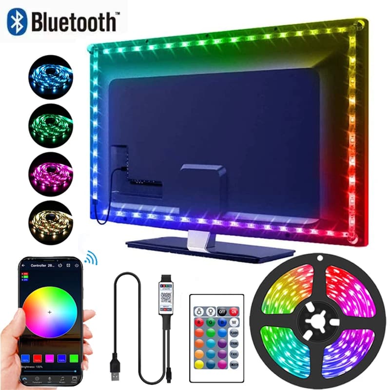 Striscia LED Intelligente per TV, Illuminazione Smart per Camera da Letto, Striscia LED Bluetooth USB RGB 5V Adesiva, Nastro LED 5050 per Decorazione Pareti e Stanze