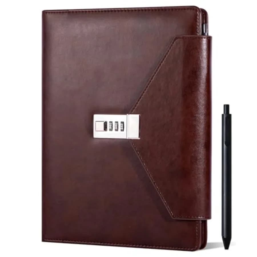 Large Notebook Diary with Lock, 7.5 x 10 Inch Leather Journal with Lock for Writing, 220 Pages Women Men Hardcover Lock Diary P