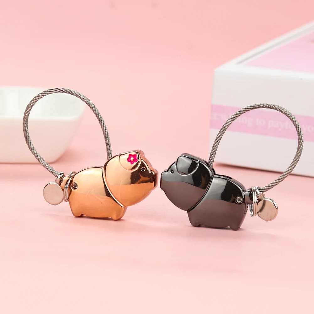 Simpatico portachiavi in metallo con bacio maiale, amante della rosa nera, portachiavi per animali domestici, porta anelli, lucchetto per coppia, donna, uomo, gioielli regalo