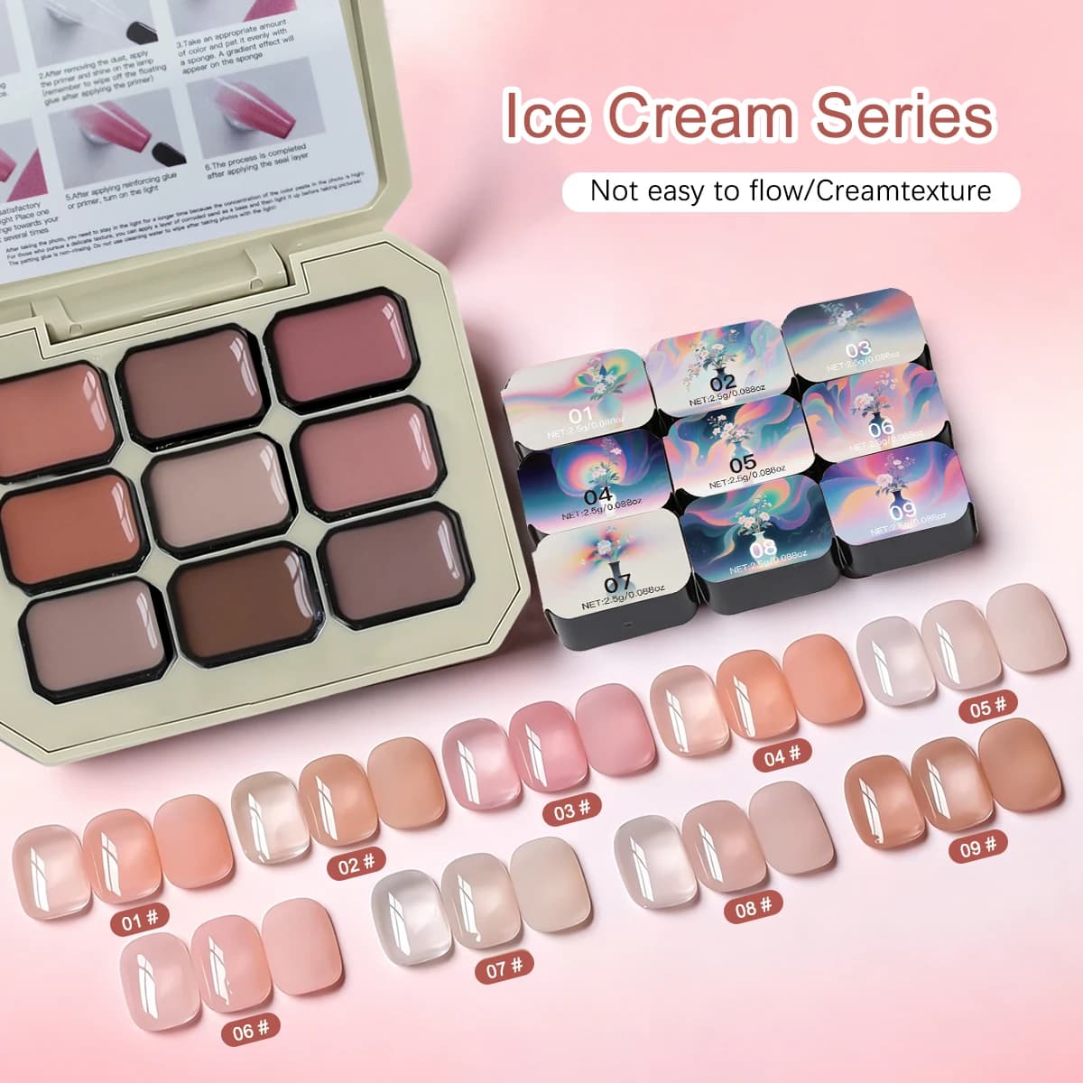 Duolingdai 9Color Ice Cream Series Solid Gel Nail Polish-Semi-Permanent,Soak-Off LED Gel for Salon-Quality DIY Summer Ice Effect
