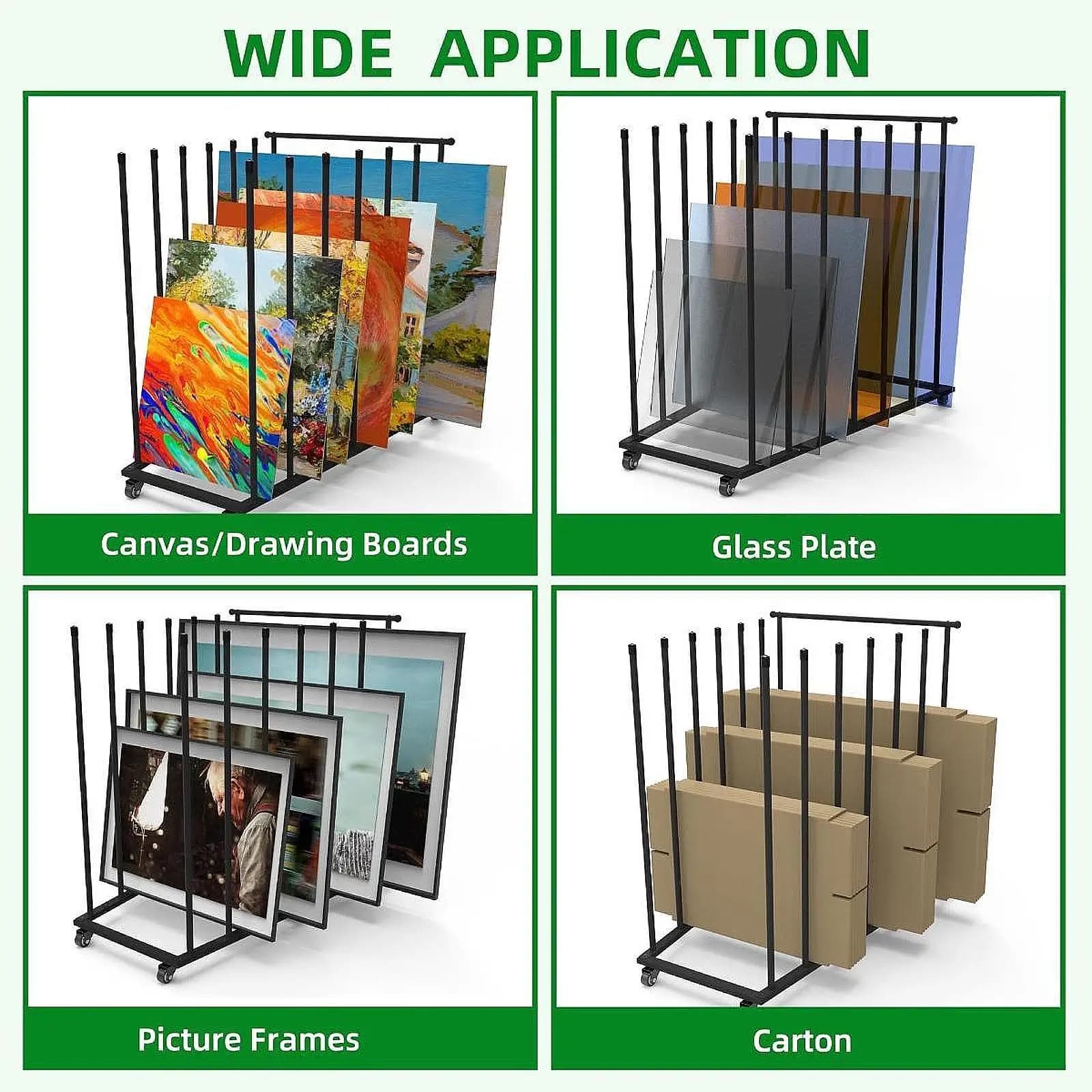 Carrello portaoggetti in cartone con ruote Scaffale in ferro per interni Organizzatore di stoccaggio semplice Organizzatore di pannelli in tela Scaffale per pannelli artistici rotolanti