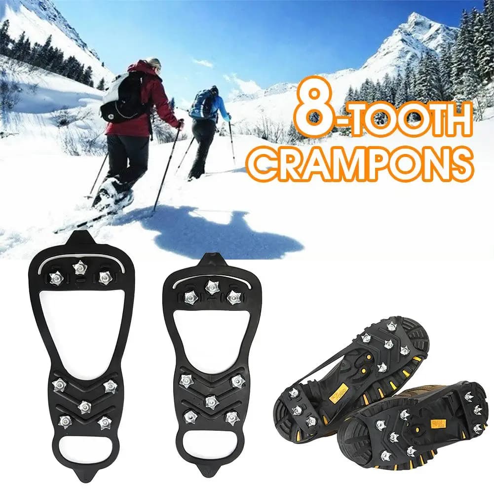 Tacchetti da ghiaccio antiscivolo universali a 8 denti Pinza da ghiaccio Spike per passeggiate invernali Escursionismo sulla neve Copriscarpe da campeggio in montagna