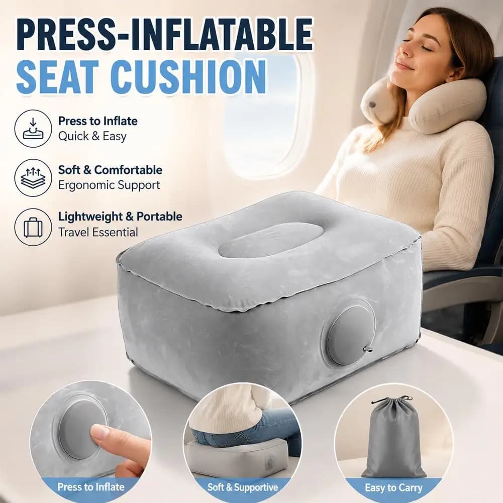 Inflatable PVC Footrest Pillow Air Cushion Portable Under Seat Foot Rest For Travel Office Home Leg Up Relaxing Rest Under Desk