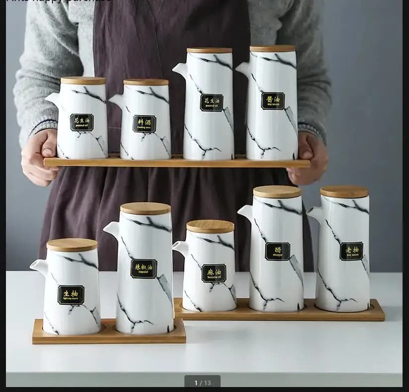 marble Ceramic Gravy Olive Oil Pot set Soy Sauce Vinegar Seasoning Can Bottle Kitchen Cooking Tools Storage Bottles