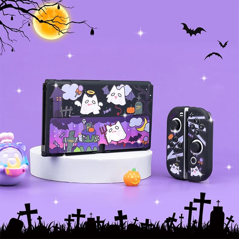 Custodia protettiva con design a tema fantasma di Halloween per Nintendo Switch OLED Shell Split Joy-con Cover per accessorio custodia da gioco Switch