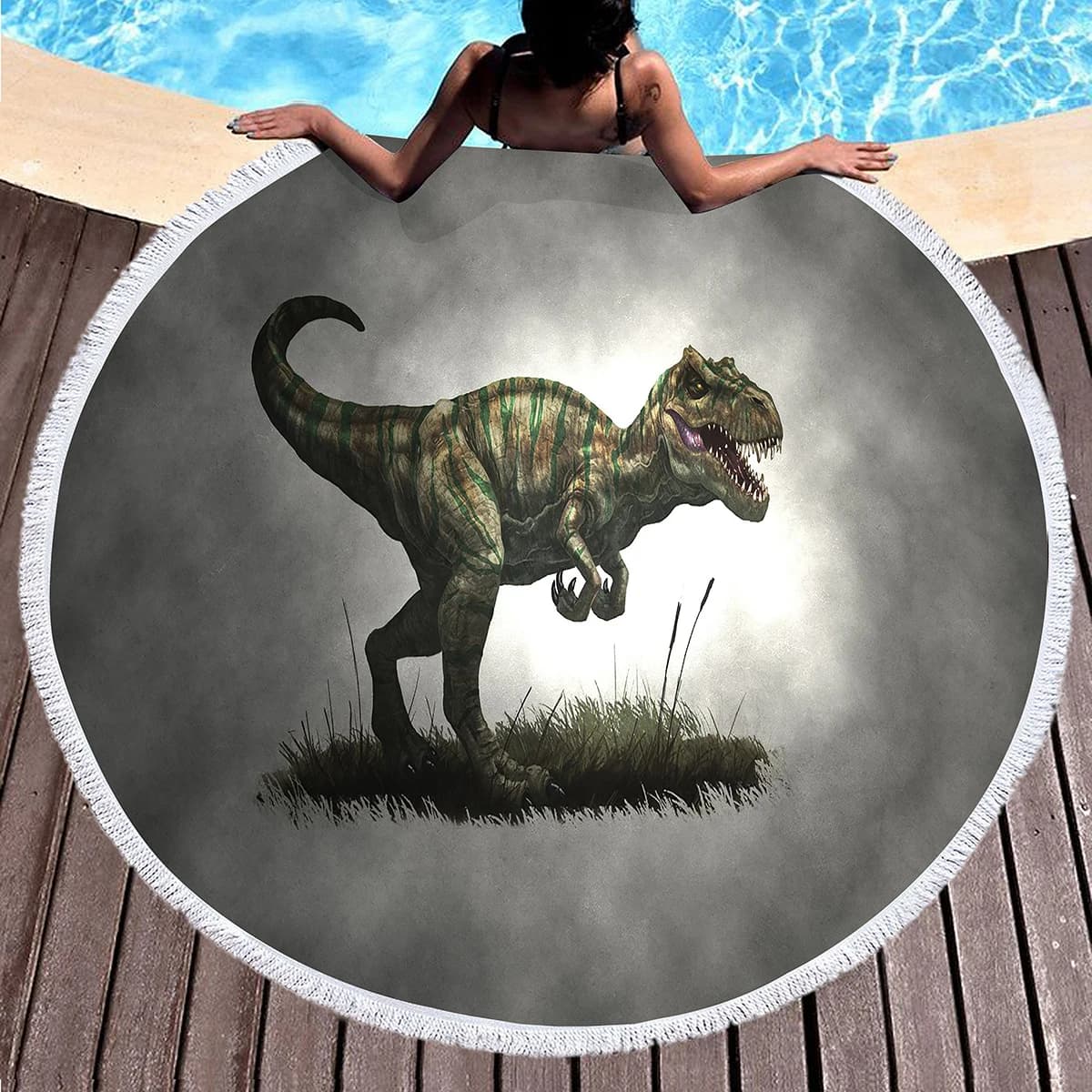 Round Sea Tel With Jungle Dinosaurs, Soft Beach Round Microfiber Anti-Sand Rapid Drying, Circular Yoga Mat