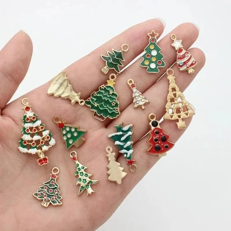 Ciondoli Smaltati Natalizi per Creazione Gioielli Fai da Te, Ciondoli a Forma di Albero di Natale per Bracciali, Collane e Orecchini Fai da Te