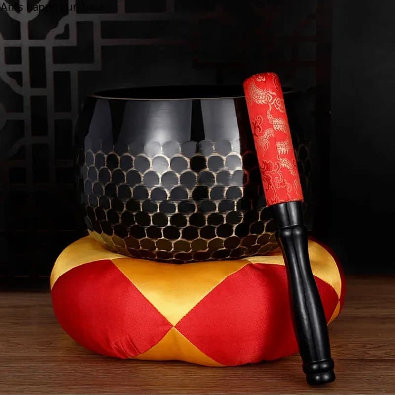 Copper Bowl Buddha Sound Bowl Buddhist Supplies Tibetan Bowls Sacrificial Therapy Music Tibetan Singing Set Mat Stick
