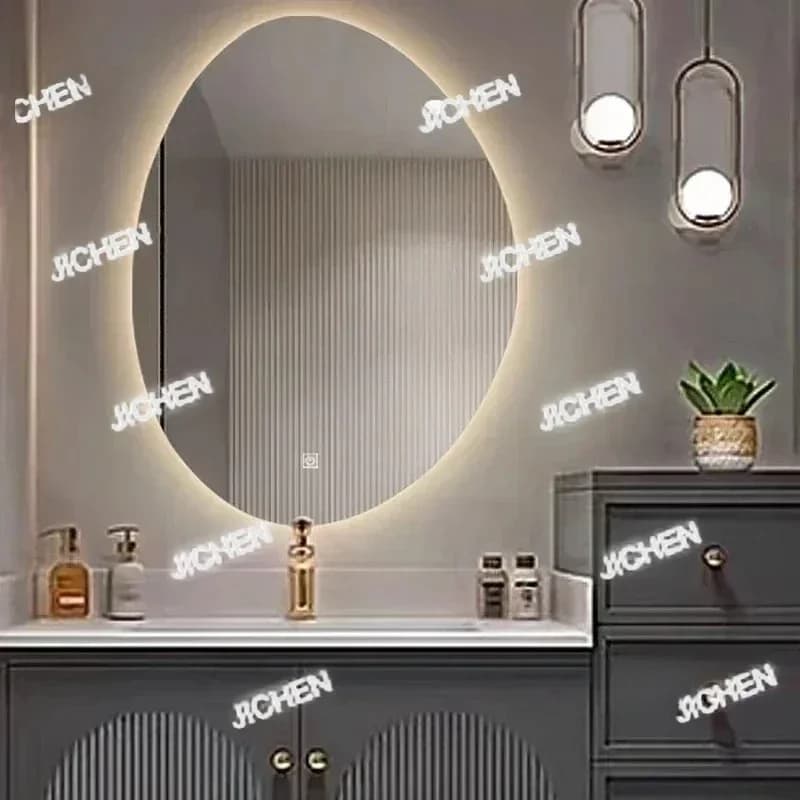 ZQT Specchi da bagno irregolari nordici Disappannamento luminoso Specchio da bagno intelligente Specchio per il trucco del bagno di casa Specchio artistico a parete E