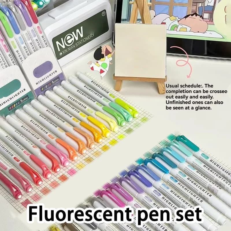 5/15PC Fluorescent Pen Set Student Marking Stroke Key Marking Pen High Beauty Color Handbook Pen Batch
