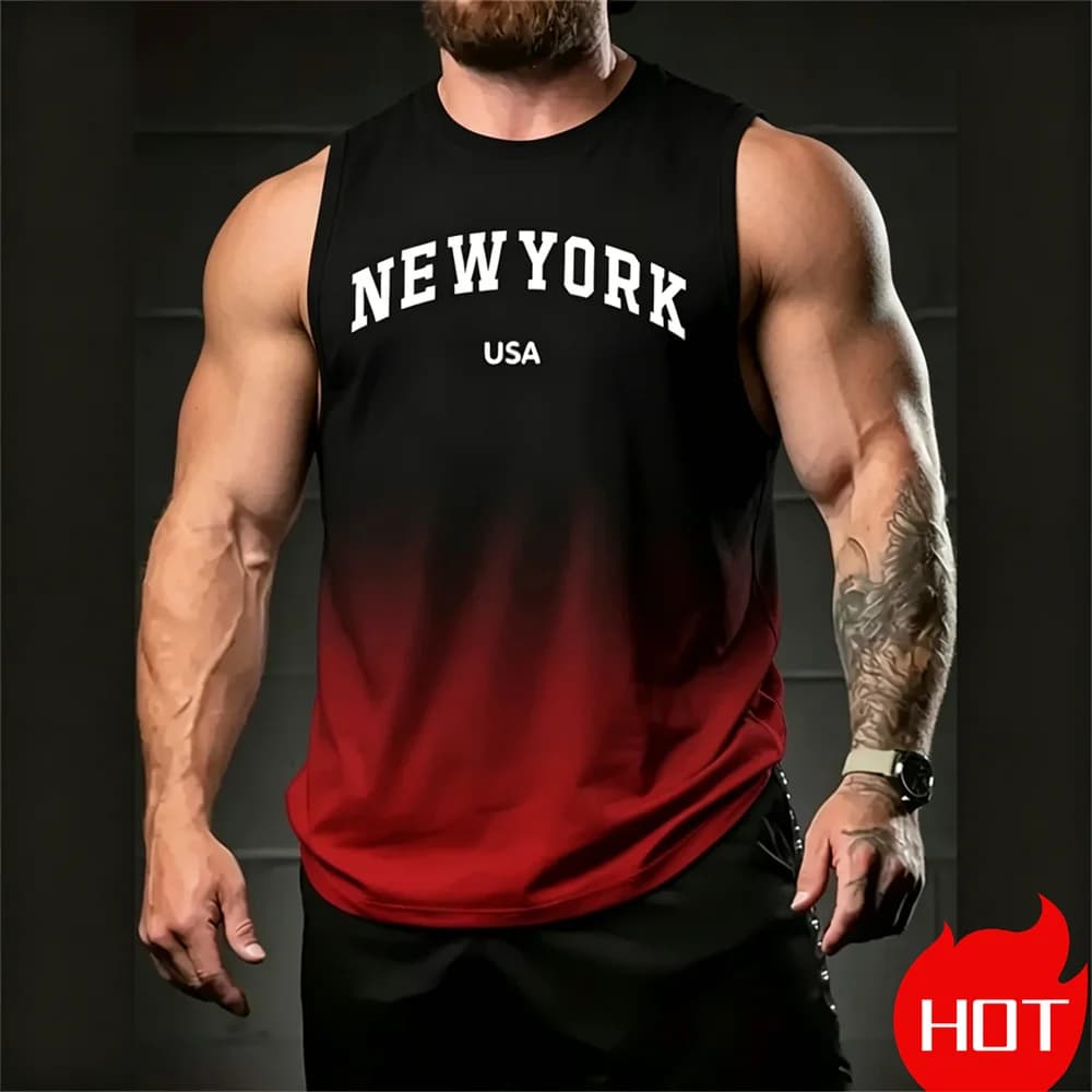 T-shirt senza maniche da uomo con stampa New York, canotta alla moda casual, gilet da uomo, pullover semplice oversize per uomo