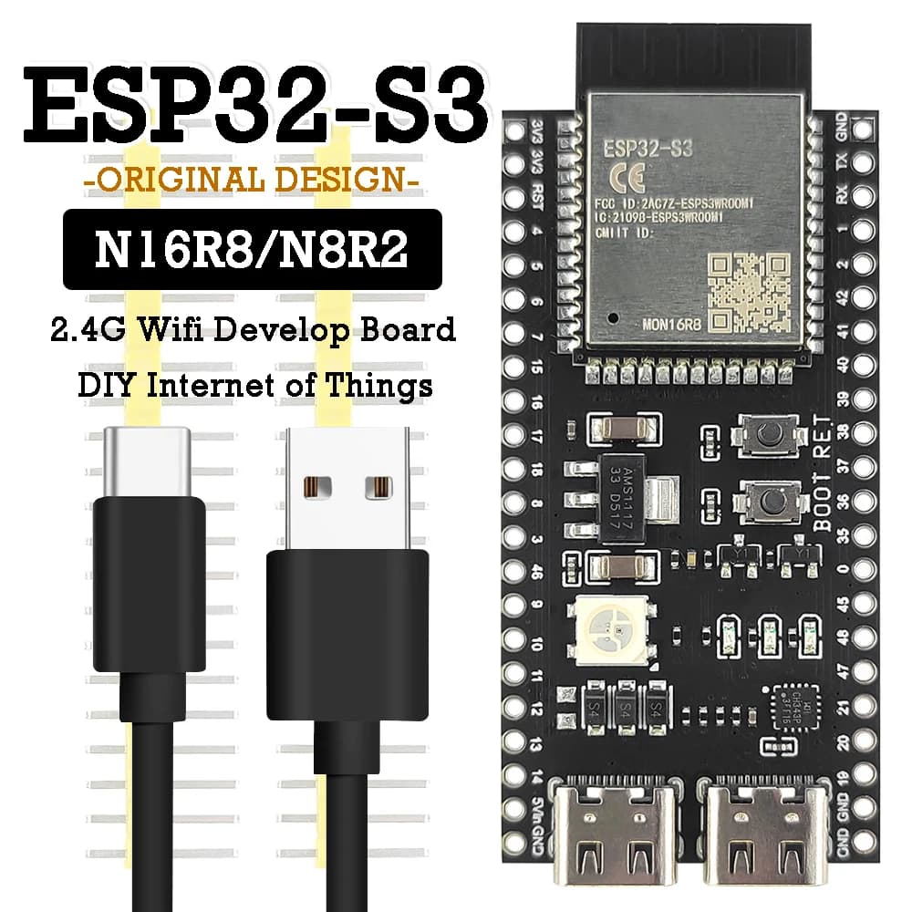ESP32-S3 Development Card with 2.4G WiFi Module for Arduino ESP IDF ESP32-S3WROOM1 N8R2 N16R8 44Pin Type-C 8M PSRAM ESP32 S3