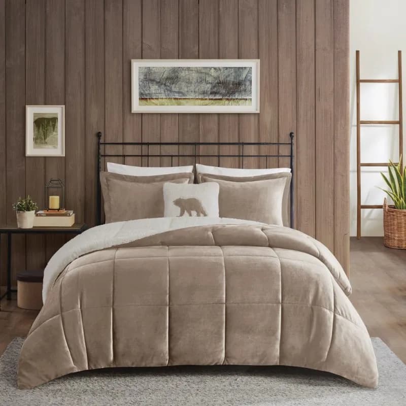 4 Piece King Plush To Sherpa Down Alternative Comforter Set