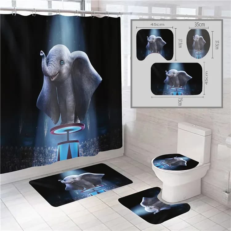 4 Pcs Bathroom Shower Curtain Sets with Non-Slip Rugs, Toilet Lid Cover and Bath Mat,Durable Waterproof Bath Curtain