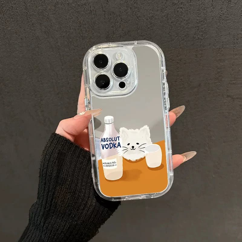 Il gatto si prende un po' di bevanda. Custodia a Specchio Anti-caduta per iPhone 11/12/13/14/15/16/17 Pro Max AIR PLUS