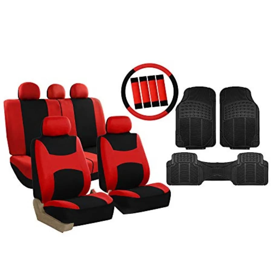 Set Completo di Coprisedili Auto Leggeri e Traspiranti: Coprivolante, Cuscinetti per Cinture di Sicurezza e Tappetini in Vinile Universali