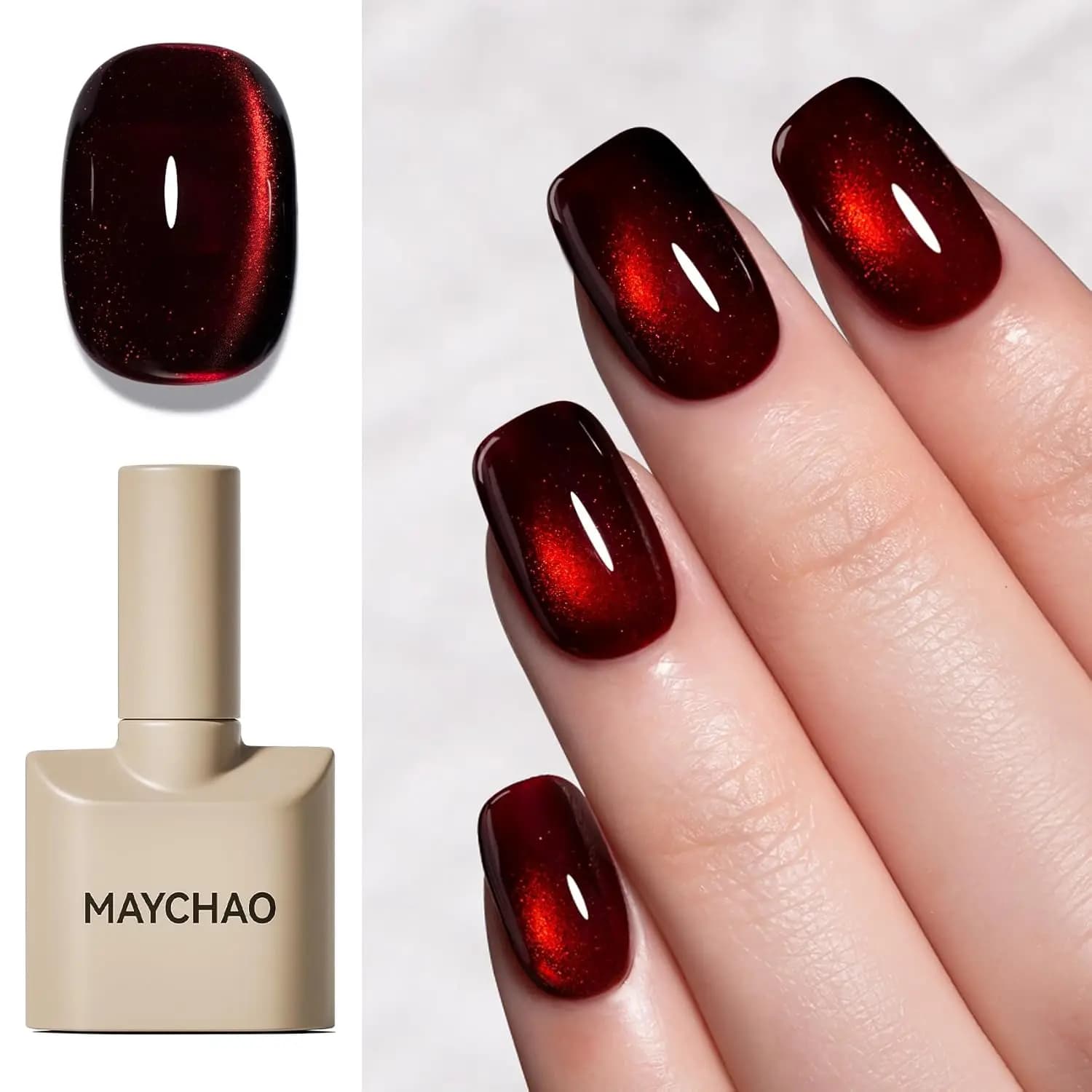Smalto Semipermanente Magnetico Effetto Occhio di Gatto Rosso Ciliegia Scuro 15ML - Gel Soak Off per Nail Art, 0.5 OZ
