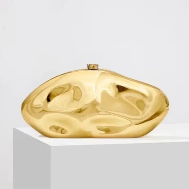Borsa Clutch a Nuvola Irregolare Oro Specchiato da Donna, Pochette da Sera Metallizzata Lucida per Matrimoni, Feste, Cocktail, Balli, Borse da Sera