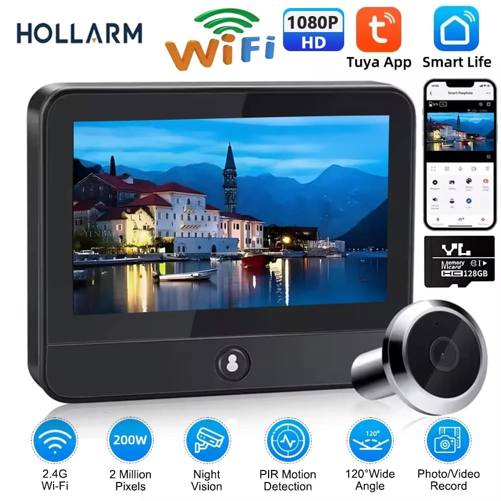 Hollarm Tuya Smart WiFi Radar Porta digitale Peepholes Telecamera Occhio 4.3 pollici 1080P Videocitofono Campanello PIR Visione notturna Rilevazione movimento