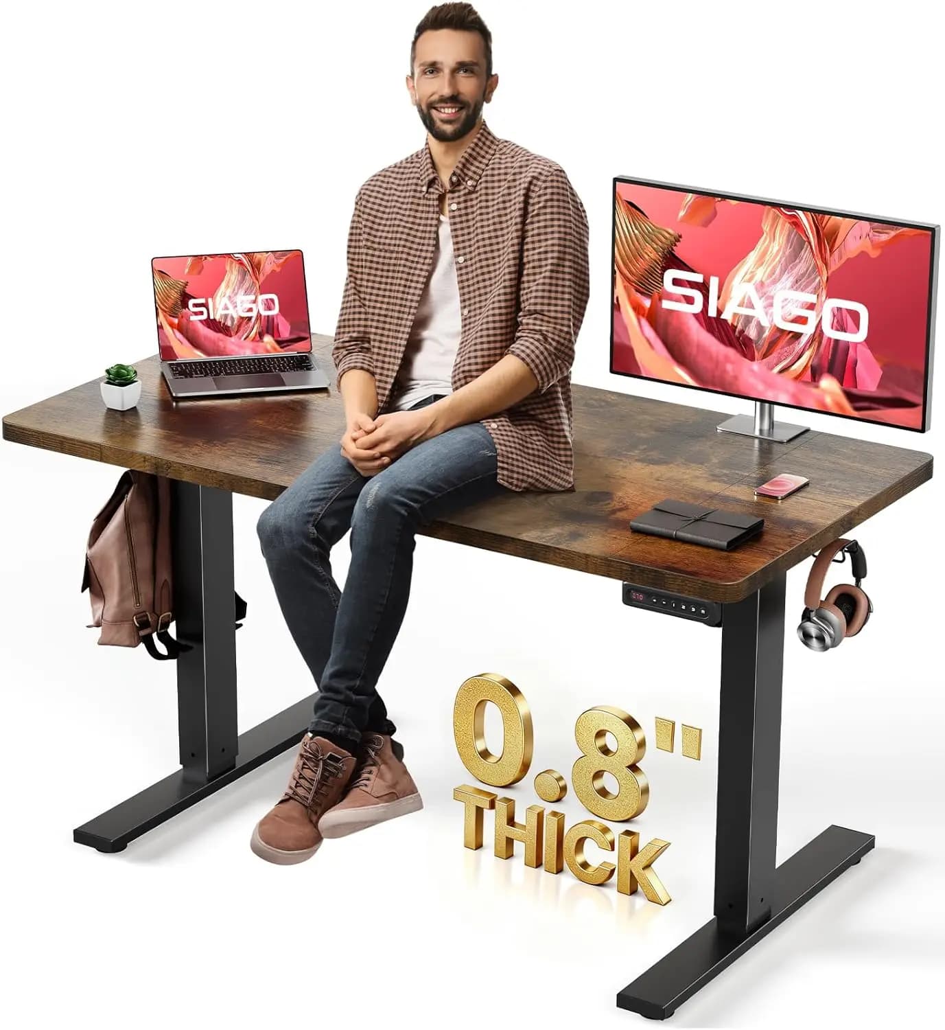 48x24 Inch Electric Standing Desk Adjustable Height Sit Stand Desk with 0.8" Thick Tabletop, 3 Memory Presets, Cable Management for Home Office