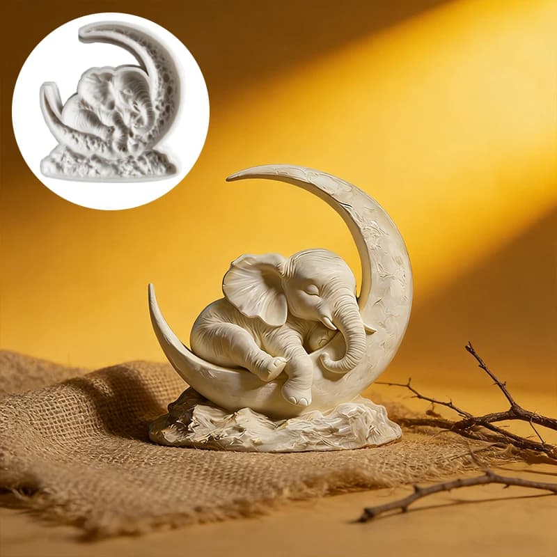 Stampo in silicone a forma di elefante con luna ondulata, stampo riutilizzabile per resina, argilla e gesso, stampo fai da te per ciondoli decorativi fatti a mano