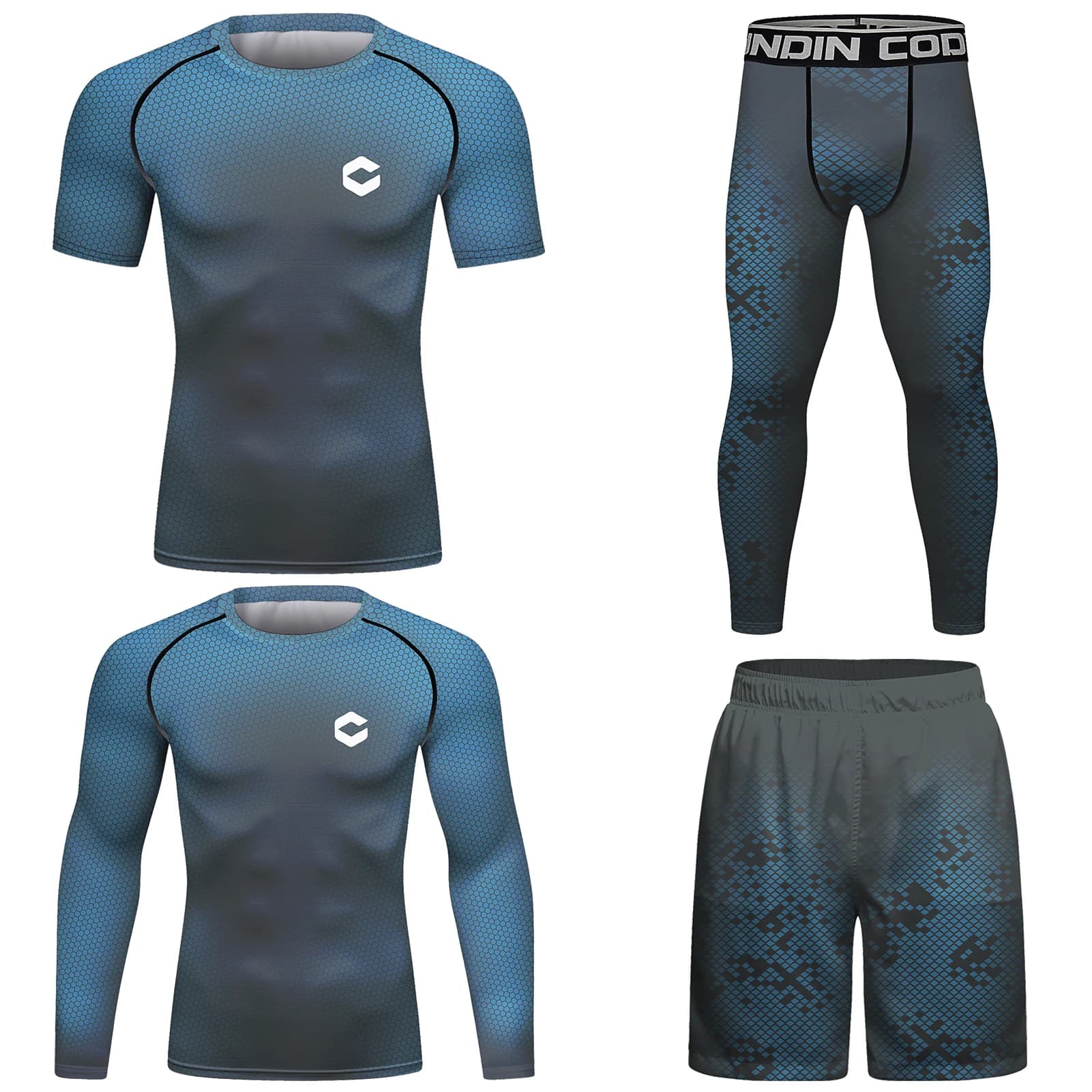 Prezzo all'ingrosso uomo No Gi kit Jujitsu BJJ Rashguard + pantaloncini MMA kickboxing Training Set maschio blu tuta anti-uv costume da bagno