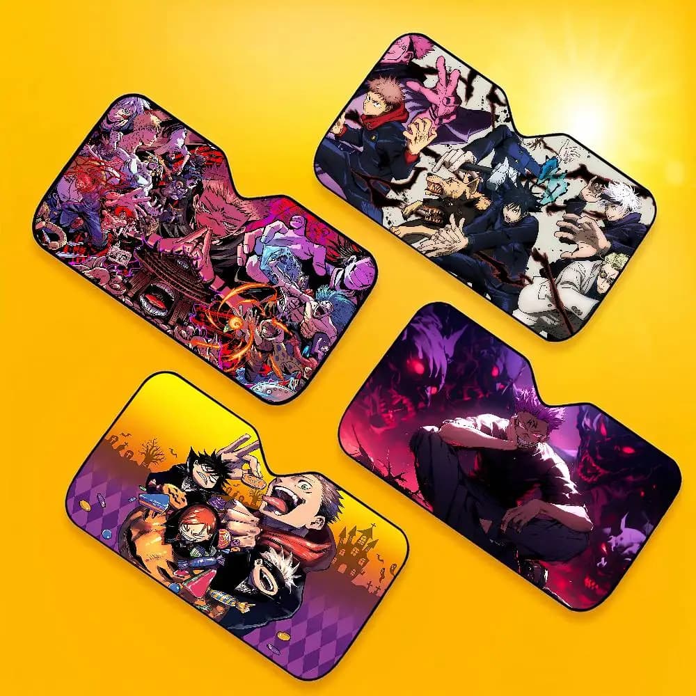 Parasole per parabrezza auto nero Anime Jujutsu Kaisen, pieghevole, copertura anteriore per auto, accessori auto, blocca i raggi UV