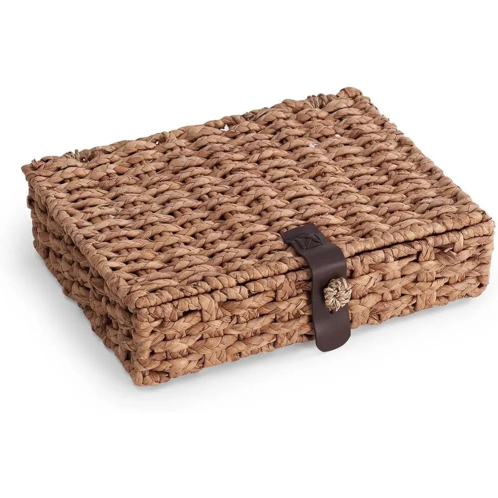 Decorative Box with Lid, Wicker Storage Basket, Water Hyacinth Woven Decorative Box, Coffee Table, Ole Table, Home Decor (Large)