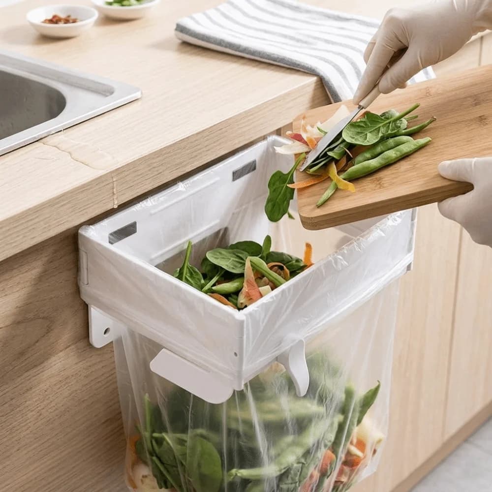 Space Save Foldable Trash Bag Holder Magnetic Wall-Mounted Trash Can Rack Portable Hanging Waste Bin Holder Laundry Room