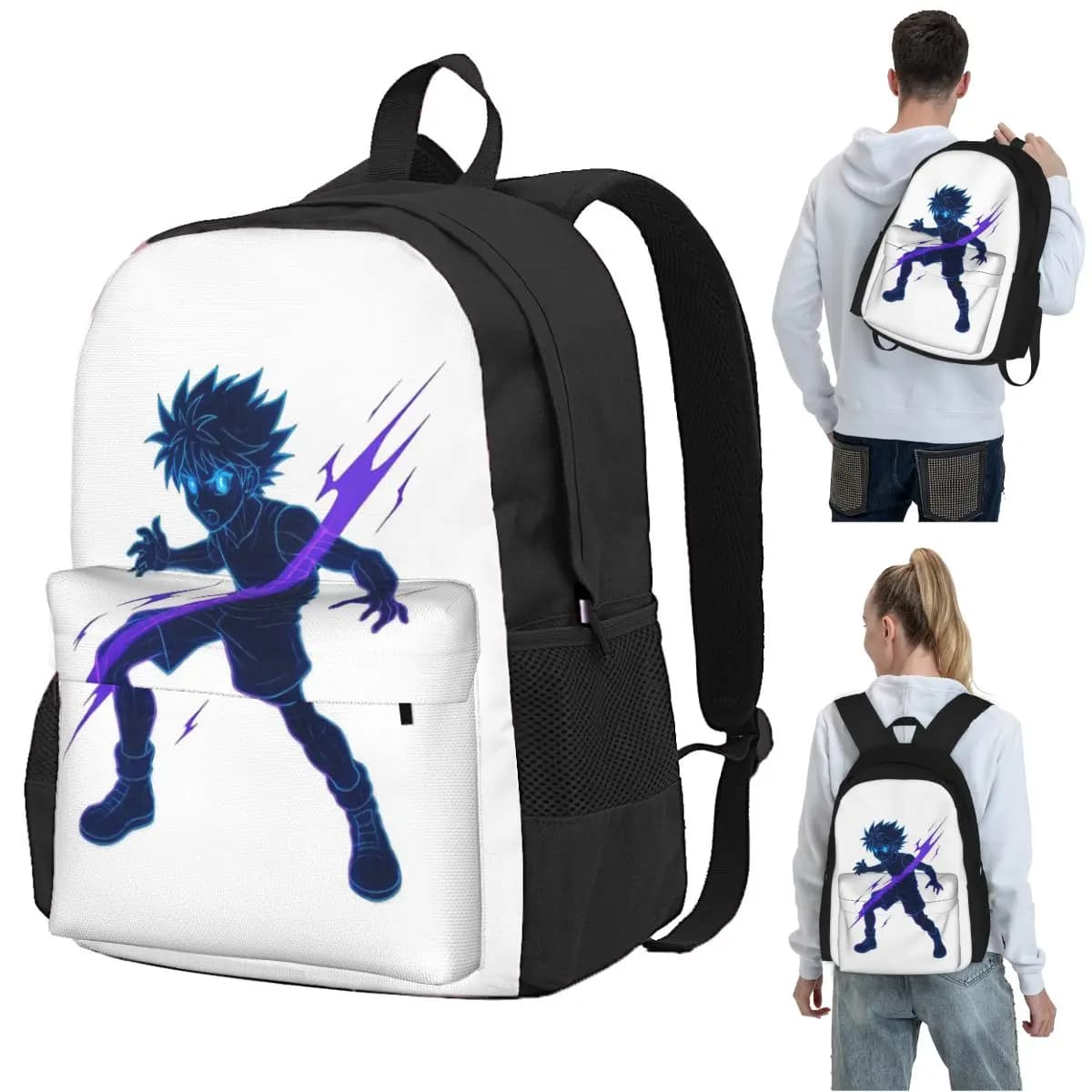 Zaino Killua Zoldyck Neon Lightning Anime Art, borsa per libri per studenti, borsa da scuola per bambini, borse a tracolla per computer per ragazzi e ragazze