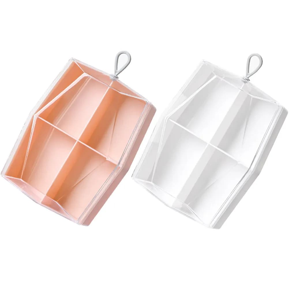 2 Pieces Make-up Sponges with 4 Parts, Puff Door Boxes, Puff Organizers with 4 Parts