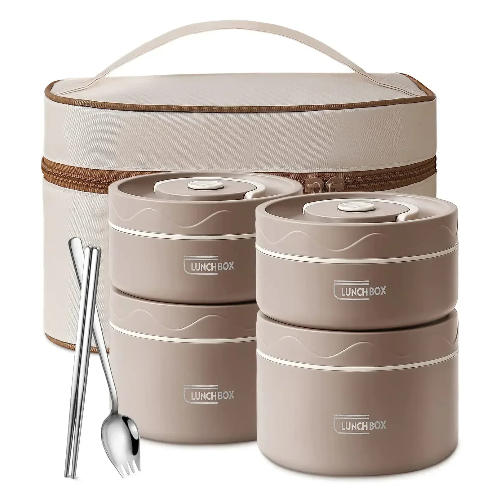 Contenitore Termico per Pranzo, Portatile con 3 Scomparti Separati Impilabili, Adatto al Microonde, Contenitore Isolato per Alimenti per Adulti e Bambini