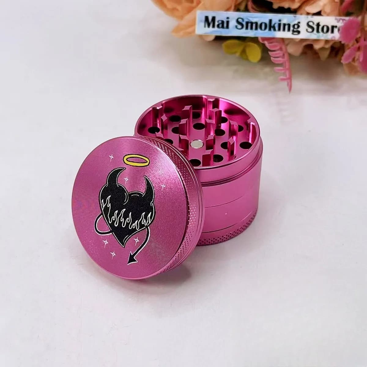 Grinder in Metallo Rosa da 2 Pollici, 4 Strati, per Spezie, Sale, Mortaio, Macinapepe, Erbe, Tabacco Grezzo, Strumento per Fumare Sigarette